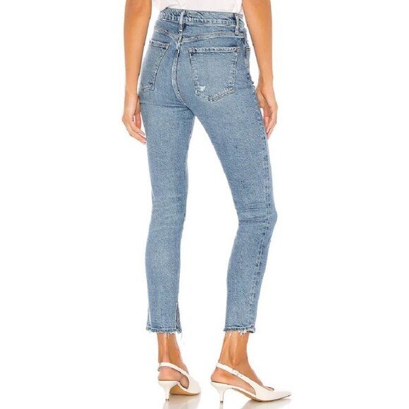 Agolde Nico Slim High Rise Jeans Womens Size 25 Blue Distressed Slits Button Fly - Picture 10 of 16